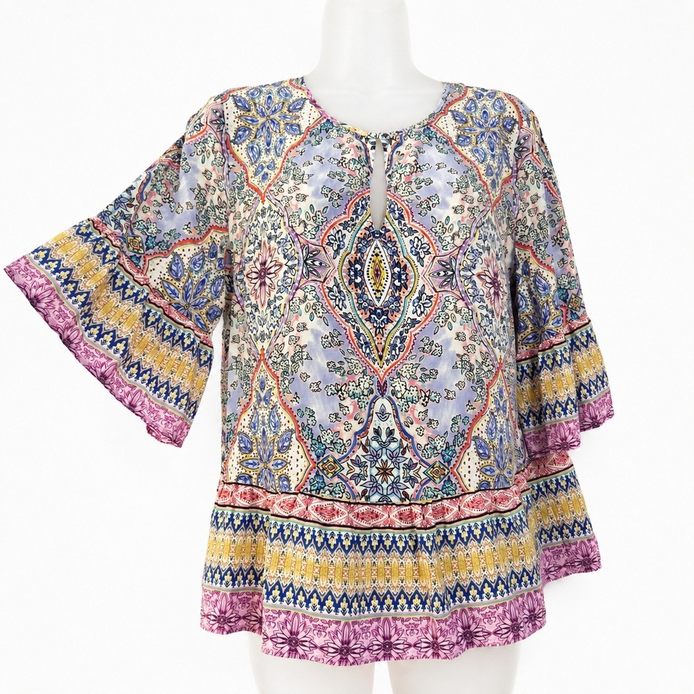 Kachel Anthropologie LaRue Silk Printed Swing Top Womens 8 Paisley Festival Boho